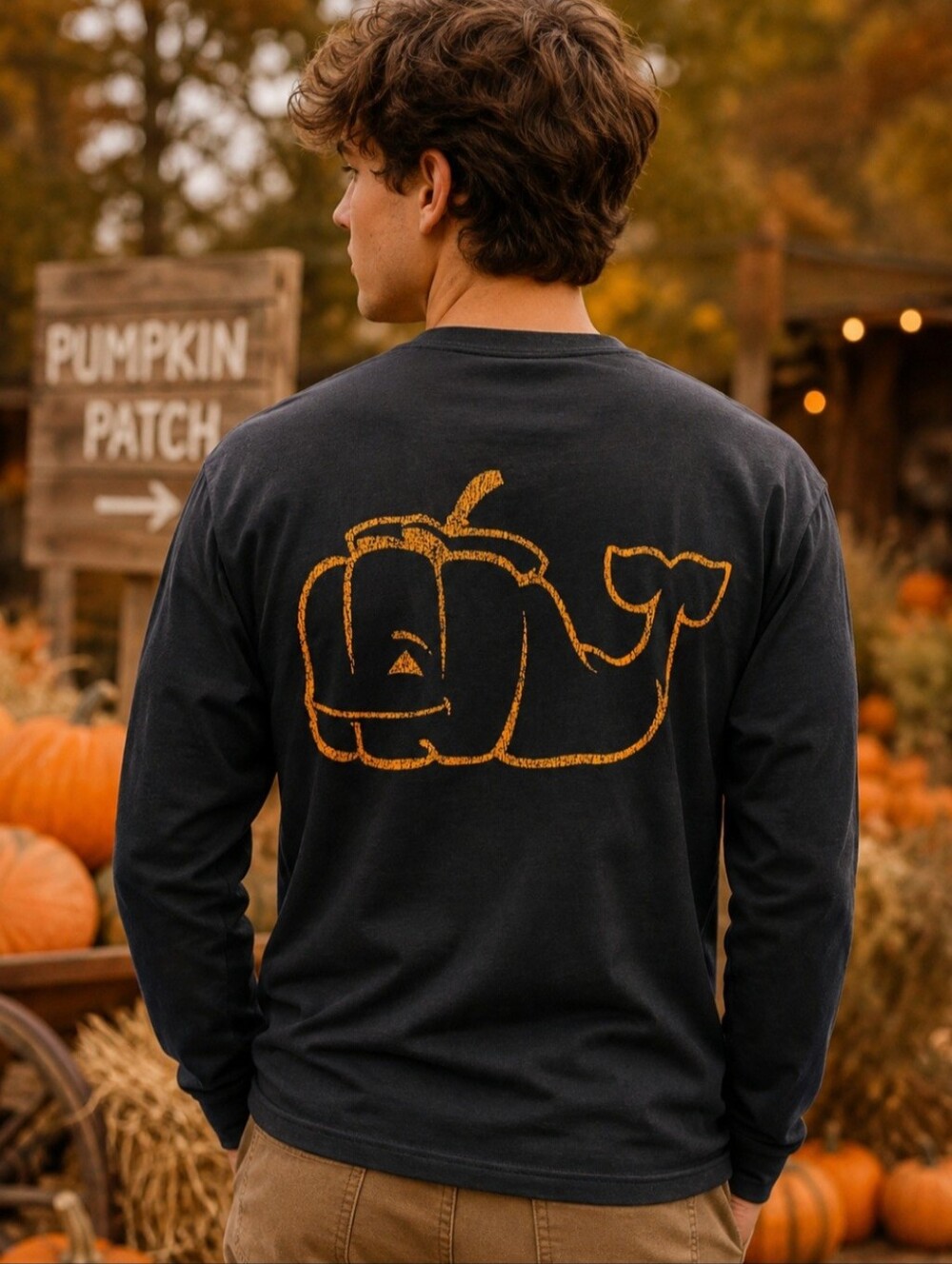 Vineyard Vines Mens Size Medium Gray Halloween Long Sleeve Fall Back Graphic